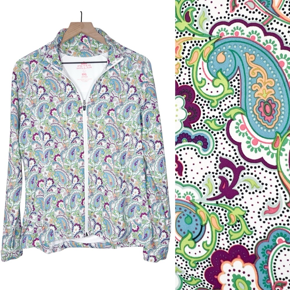 Peter Millar E4 Tamara Paisley Golf Jacket Zip Up 50+ UPF Women’s size Large